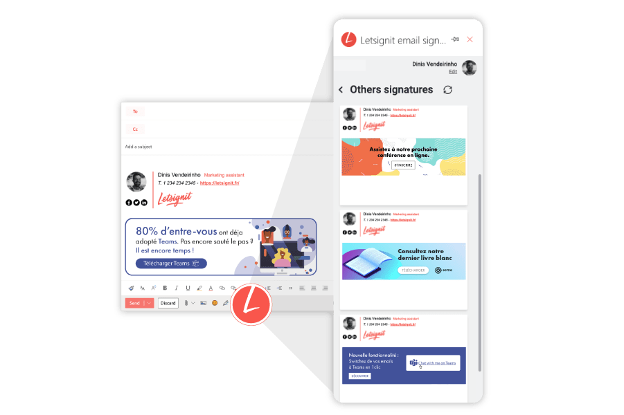Bannières marketing LetSignit intégrées aux signatures email Outlook pour Microsoft 365.