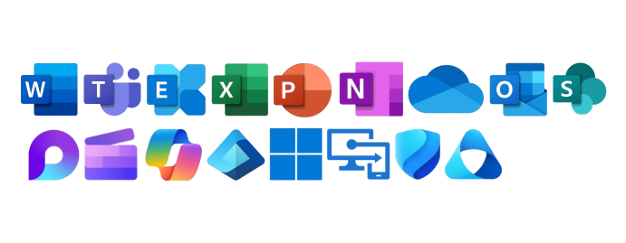 Icônes des applications Microsoft 365 Business Premium et Copilot, incluant Word, Excel, PowerPoint, Outlook, Teams, OneDrive, SharePoint, Entra ID, Defender et Microsoft Copilot.